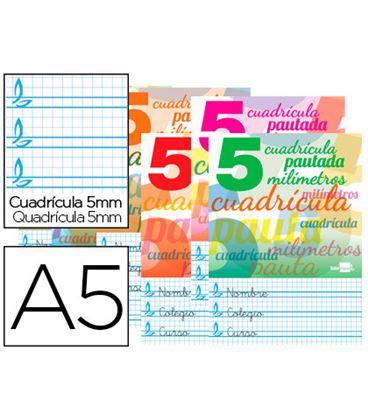 Cuaderno grapa a5 pautaguia carton 32h 70g 5x5mm liderpapel 51709 - 51709