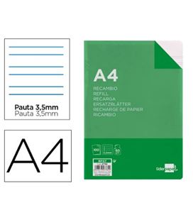 Recambio a4 100h 60gr pauta 3,5mm 4 taladros liderpapel 27780 rf07 - 27780