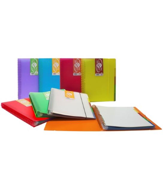 CARPETA ESPIRAL CON DOSSIER Y GOMAS 20 FUNDAS PLUS OFFICE A4 COLORES  SURTIDOS TRASLÚCIDOS